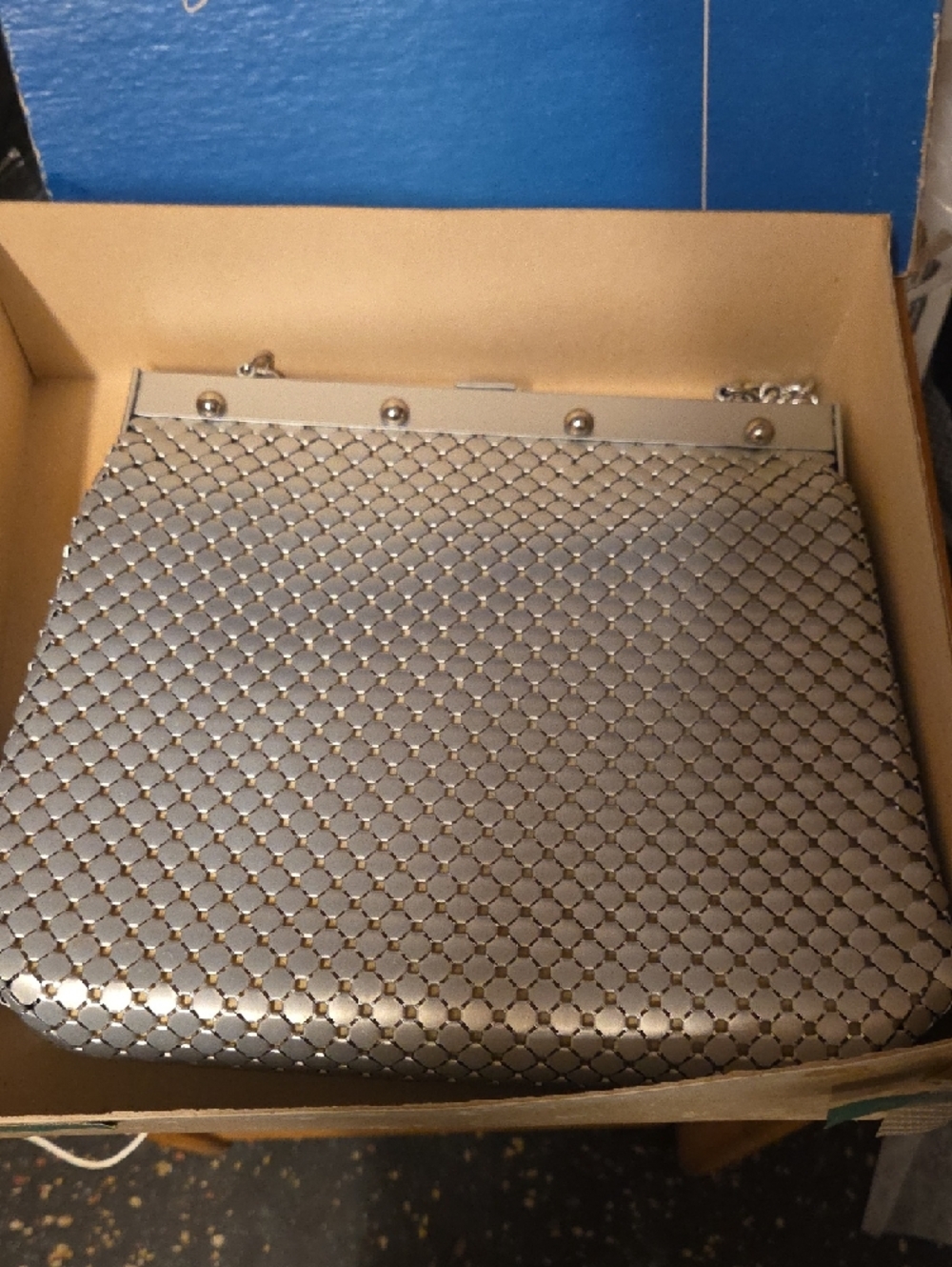 Vintage signed WHITING & DAVIS Co USA Chunky Silver MESH Large Purse Bag Satchel - Picture 2 of 7